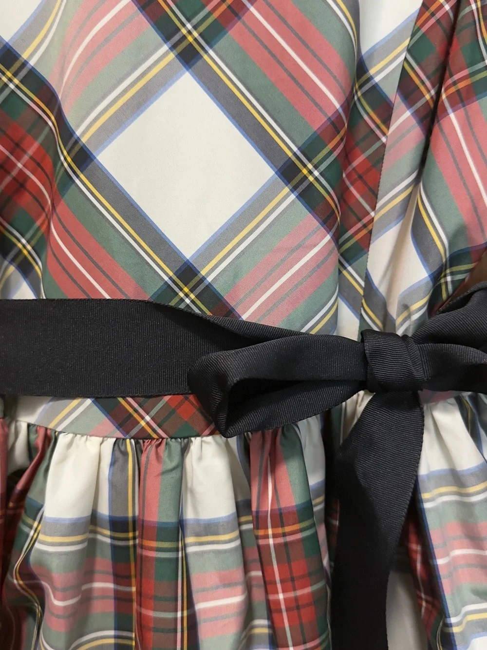 Plaid Taffeta Dress with Black Sash - Girls 12